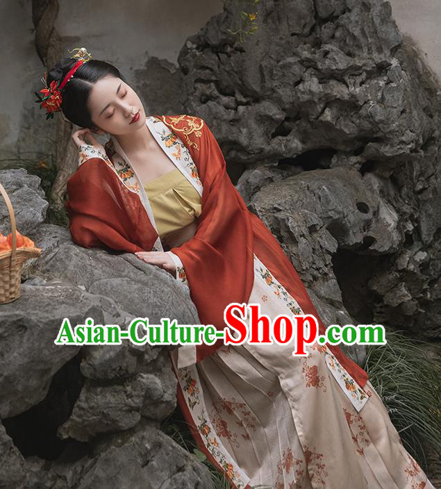 China Traditional Song Dynasty Imperial Consort Historical Clothing Ancient Court Woman Embroidered Hanfu Dress Full Set