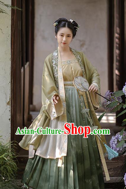 China Ancient Young Lady Embroidered Hanfu Dress Traditional Song Dynasty Noble Female Historical Clothing
