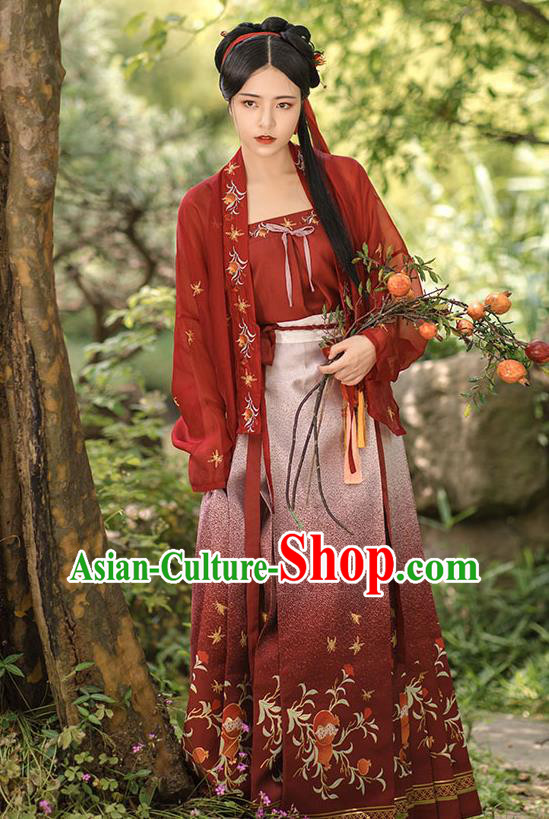 China Ancient Country Woman Embroidered Hanfu Dress Traditional Song Dynasty Young Lady Historical Clothing Complete Set