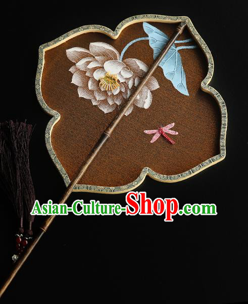 China Painting Lotus Orange Silk Fan Traditional Hanfu Palace Fan Handmade Ebony Fans