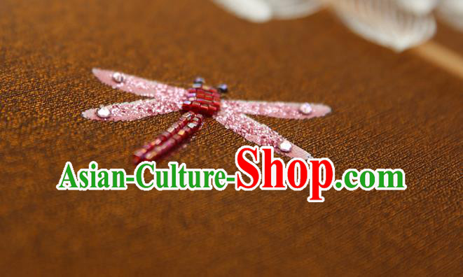 China Painting Lotus Orange Silk Fan Traditional Hanfu Palace Fan Handmade Ebony Fans
