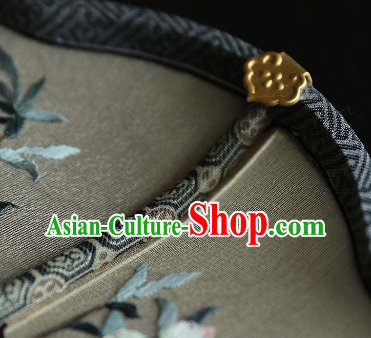 China Embroidered Crane Peach Silk Fan Handmade Ebony Fans Traditional Hanfu Palace Fan