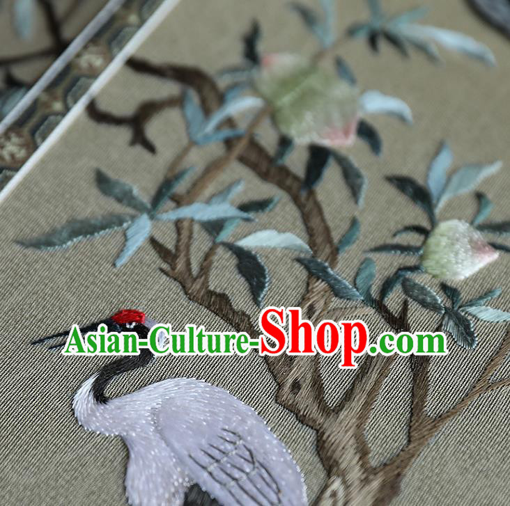 China Embroidered Crane Peach Silk Fan Handmade Ebony Fans Traditional Hanfu Palace Fan