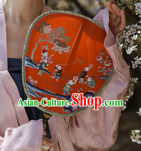 China Handmade Hanfu Fans Embroidered Children Red Silk Fan Traditional Wedding Palace Fan