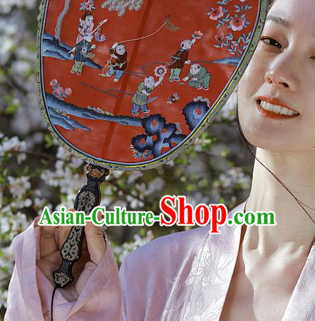 China Handmade Hanfu Fans Embroidered Children Red Silk Fan Traditional Wedding Palace Fan