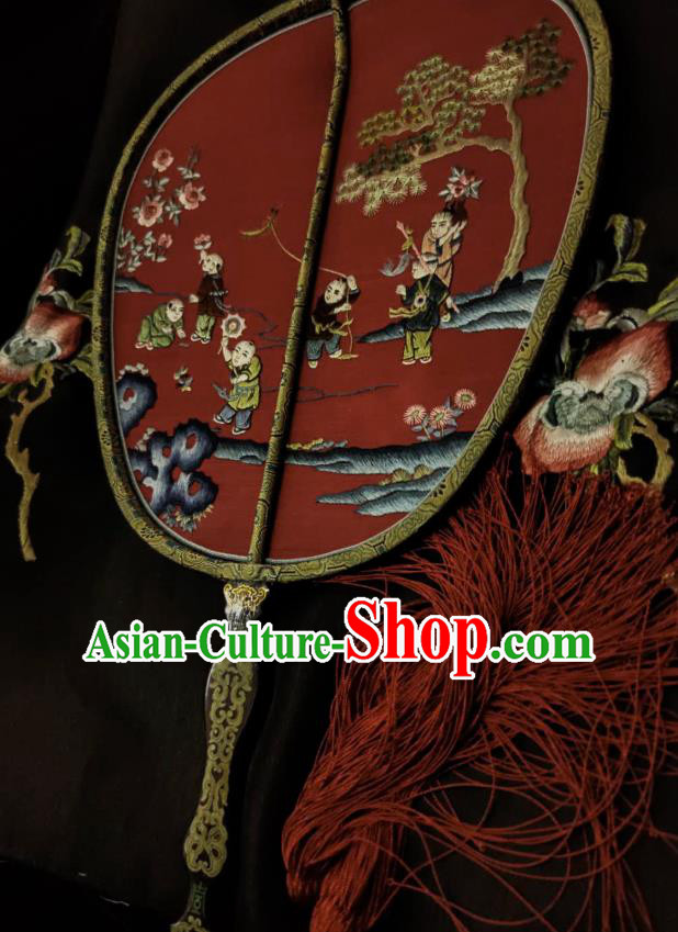 China Handmade Hanfu Fans Embroidered Children Red Silk Fan Traditional Wedding Palace Fan