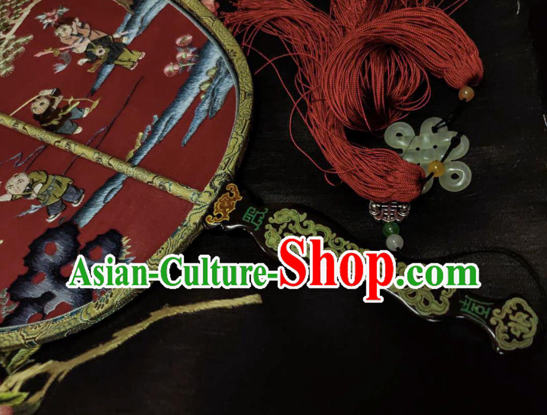 China Handmade Hanfu Fans Embroidered Children Red Silk Fan Traditional Wedding Palace Fan