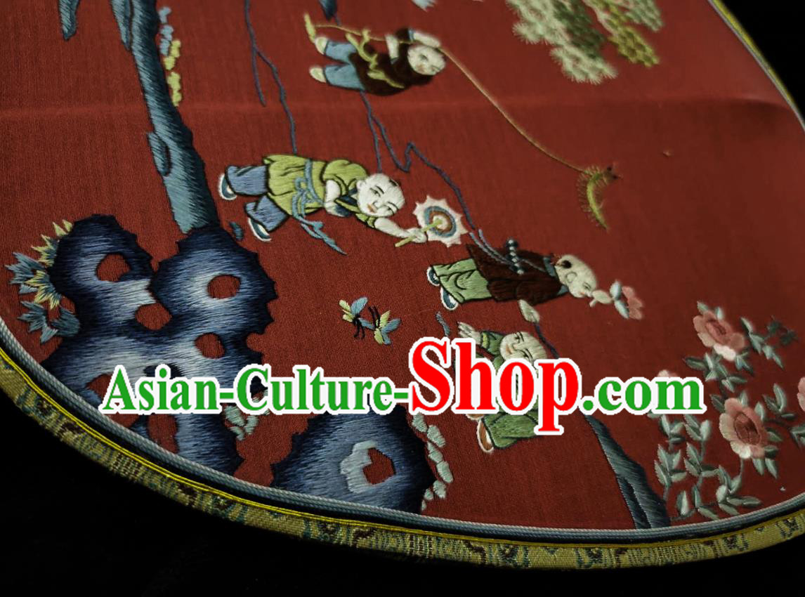 China Handmade Hanfu Fans Embroidered Children Red Silk Fan Traditional Wedding Palace Fan