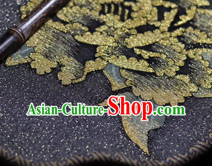 China Traditional Wedding Palace Fan Handmade Hanfu Fans Peony Pattern Black Silk Fan