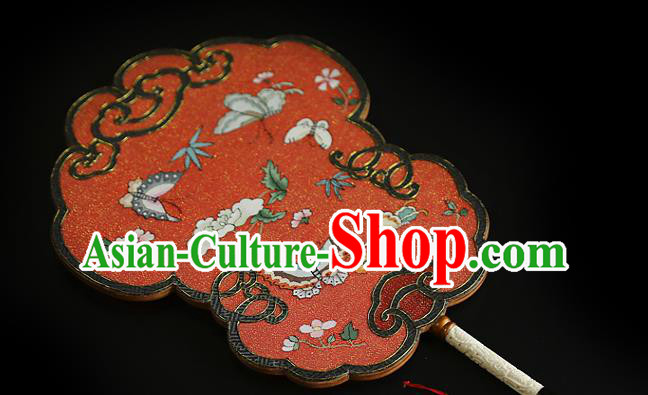 China Traditional Hanfu Red Silk Fan Handmade Butterfly Pattern Fans Wedding Palace Fan