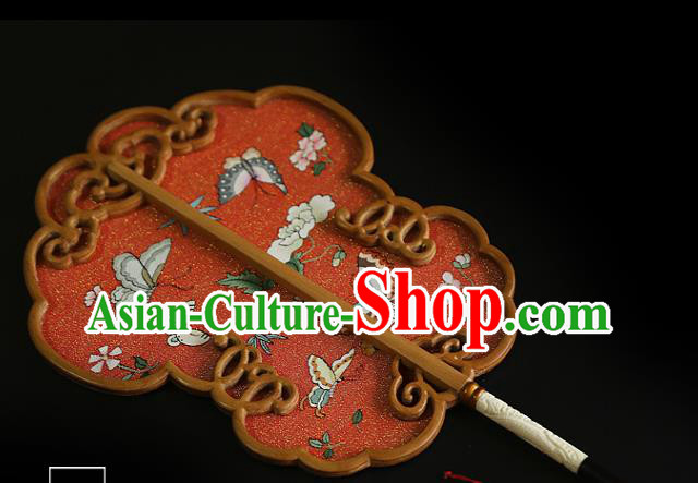 China Traditional Hanfu Red Silk Fan Handmade Butterfly Pattern Fans Wedding Palace Fan