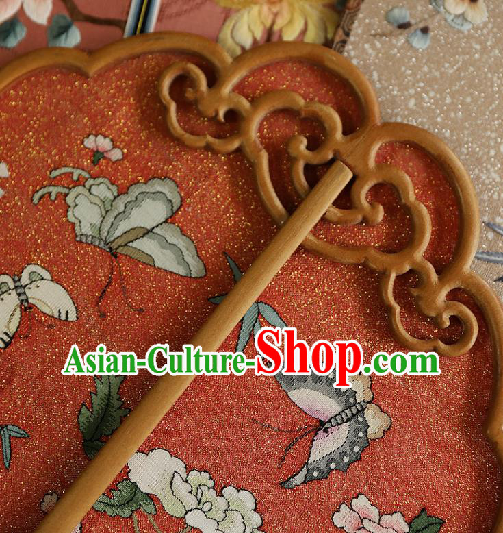 China Traditional Hanfu Red Silk Fan Handmade Butterfly Pattern Fans Wedding Palace Fan