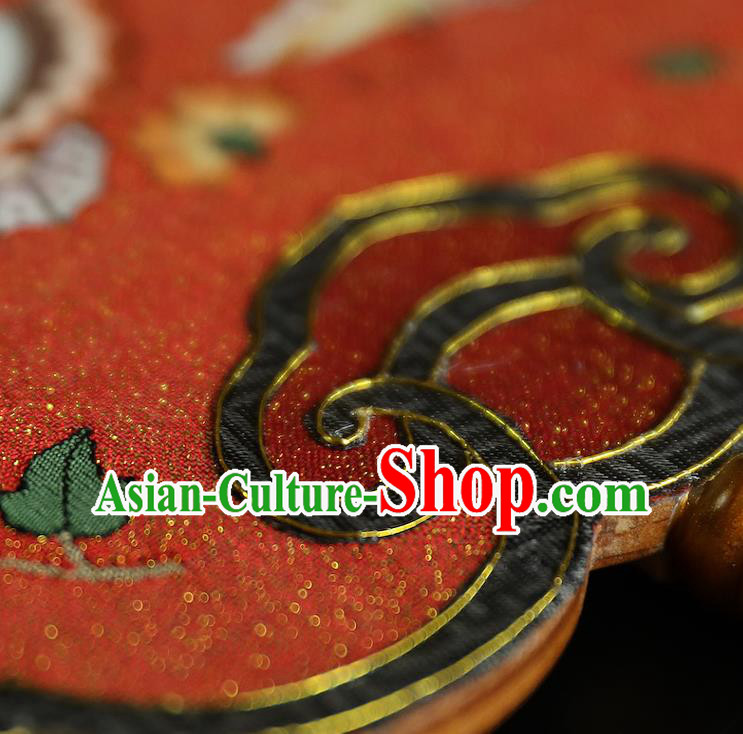 China Traditional Hanfu Red Silk Fan Handmade Butterfly Pattern Fans Wedding Palace Fan