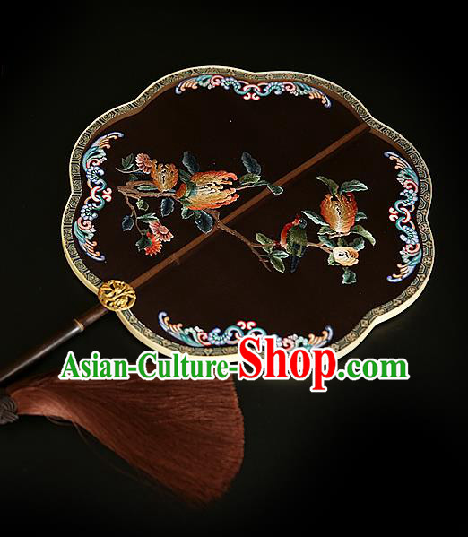 China Handmade Embroidered Chrysanthemum Palace Fan Traditional Court Hanfu Fan Wedding Black Silk Fan