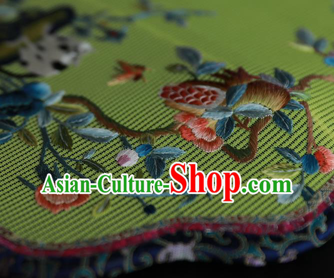China Wedding Embroidered Cat Butterfly Fan Handmade Palace Fan Traditional Hanfu Green Silk Fan