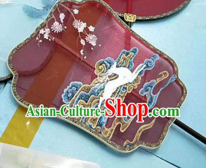 China Handmade Embroidered Palace Fan Traditional Court Hanfu Fan Wedding Wine Red Silk Fan