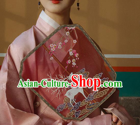 China Handmade Embroidered Palace Fan Traditional Court Hanfu Fan Wedding Wine Red Silk Fan
