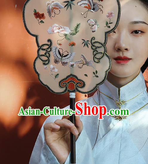China Traditional Wedding Silk Fan Handmade Embroidered Butterfly Fan Ancient Court Hanfu Palace Fan