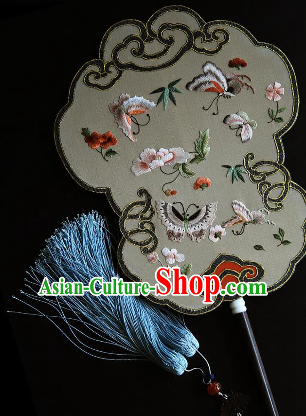 China Traditional Wedding Silk Fan Handmade Embroidered Butterfly Fan Ancient Court Hanfu Palace Fan