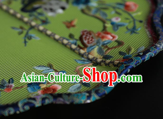 China Wedding Embroidered Cat Butterfly Fan Handmade Palace Fan Traditional Hanfu Green Silk Fan