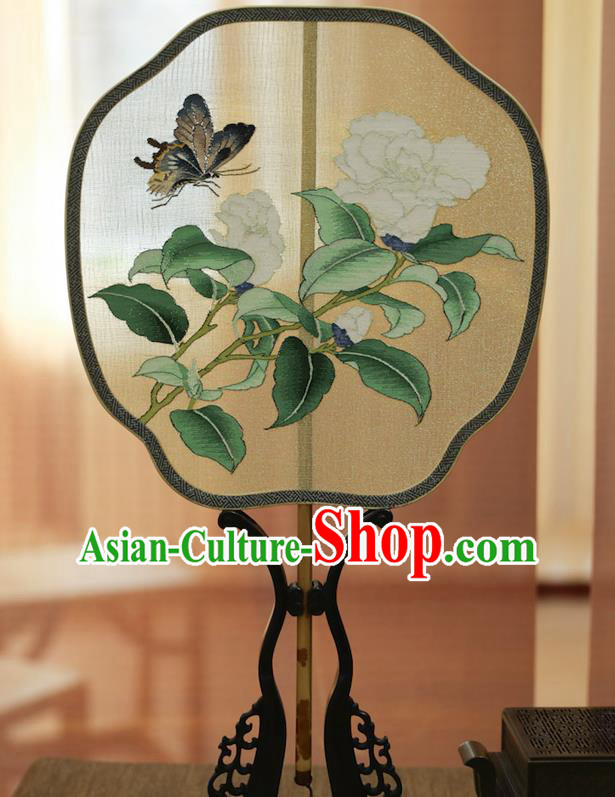 China Handmade Painting Camellia Silk Fan Ancient Princess Palace Fan Traditional Hanfu Silk Fans