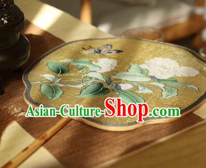 China Handmade Painting Camellia Silk Fan Ancient Princess Palace Fan Traditional Hanfu Silk Fans
