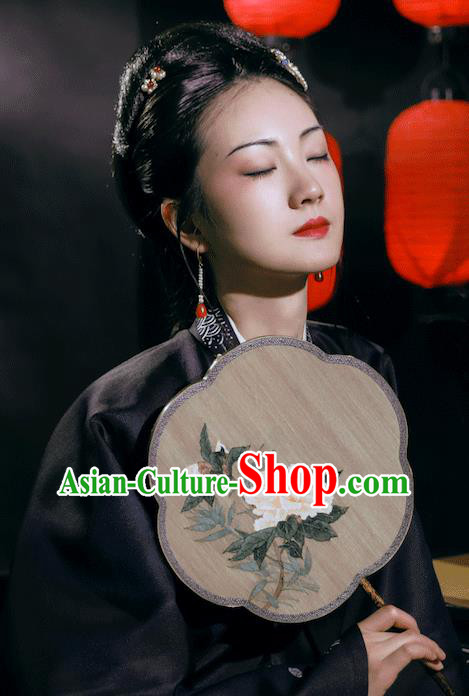 China Ancient Princess Palace Fan Traditional Hanfu Silk Fans Handmade Painting Peony Silk Fan