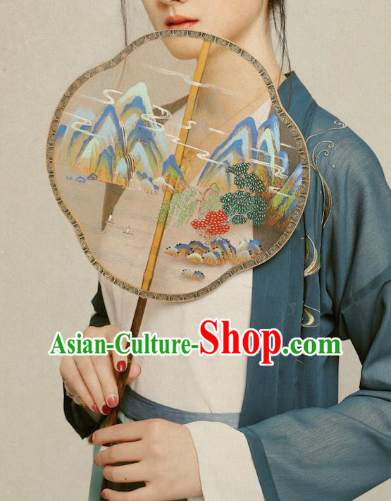 China Handmade Landscape Painting Fan Ancient Hanfu Palace Fan Traditional Wedding Silk Fans