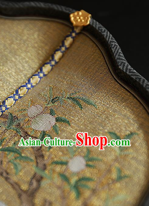 China Kesi Wedding Fan Traditional Hanfu Silk Fan Handmade Crane Peach Pattern Palace Fan
