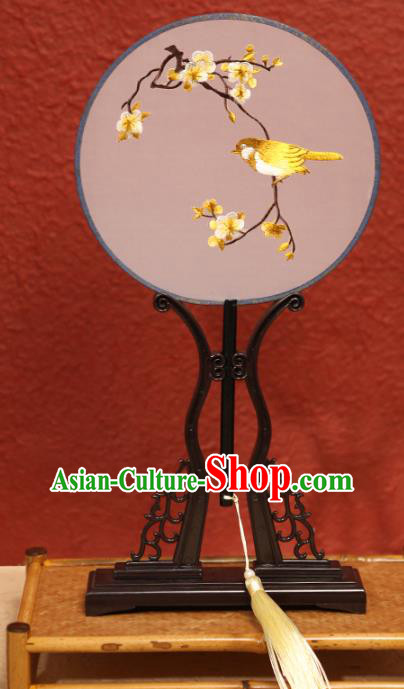 China Embroidered Plum Bird Circular Fan Ancient Hanfu Palace Fan Traditional Silk Fans