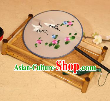 China Traditional Silk Fans Ancient Hanfu Palace Fan Embroidered Crane Lotus Circular Fan