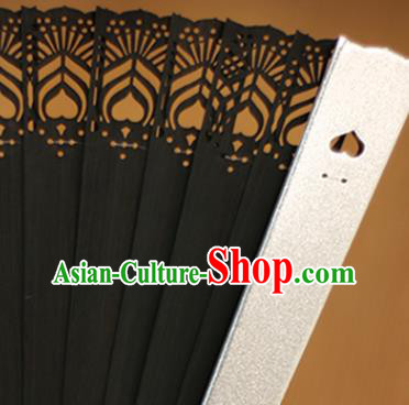 China Traditional Carving Fan Accordion Classical Folding Fan Black Bamboo Fans