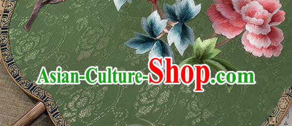 China Ancient Hanfu Palace Fan Embroidered Peony Fan Traditional Green Silk Fans