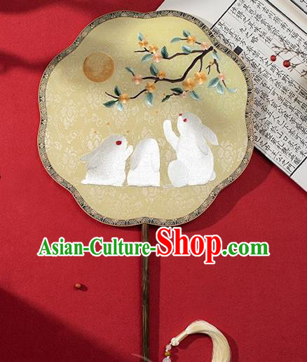 China Traditional Silk Fans Ancient Hanfu Palace Fan Embroidered Rabbit Fan