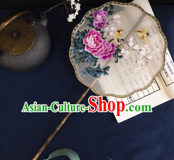 China Ancient Princess Palace Fan Traditional Hanfu Silk Fans Handmade Embroidered Peony Fan