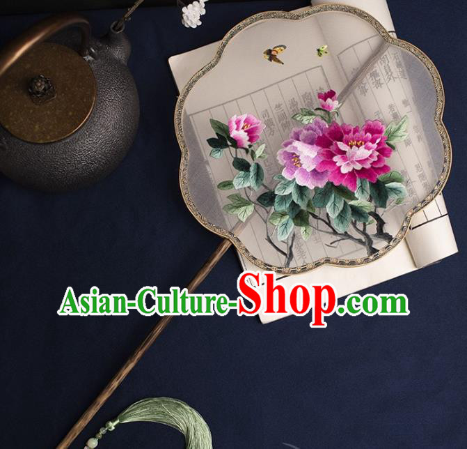 China Traditional Hanfu Silk Fans Handmade Embroidered Peony Fan Ancient Princess Palace Fan