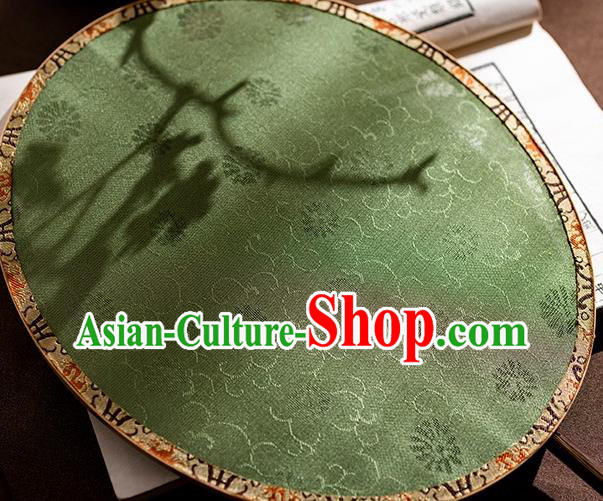 China Traditional Green Silk Palace Fan Handmade Song Dynasty Hanfu Bamboo Circular Fan