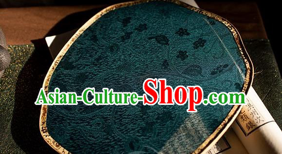 China Handmade Song Dynasty Hanfu Bamboo Circular Fan Traditional Peacock Blue Silk Palace Fan