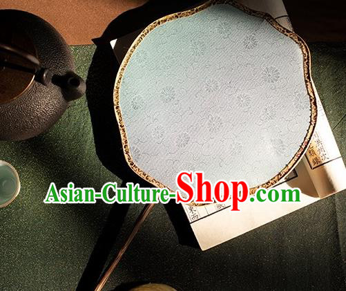 China Traditional Light Blue Silk Palace Fan Hanfu Bamboo Fan Handmade Song Dynasty Court Fan