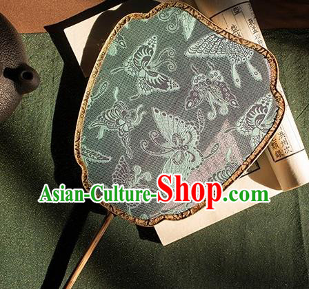 China Traditional Jacquard Butterfly Silk Palace Fan Handmade Song Dynasty Court Fan Hanfu Bamboo Fan