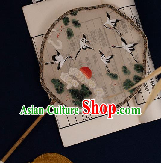 China Handmade Embroidered Cloud Cranes Palace Fan Classical Hanfu Bamboo Fan Traditional Silk Fan