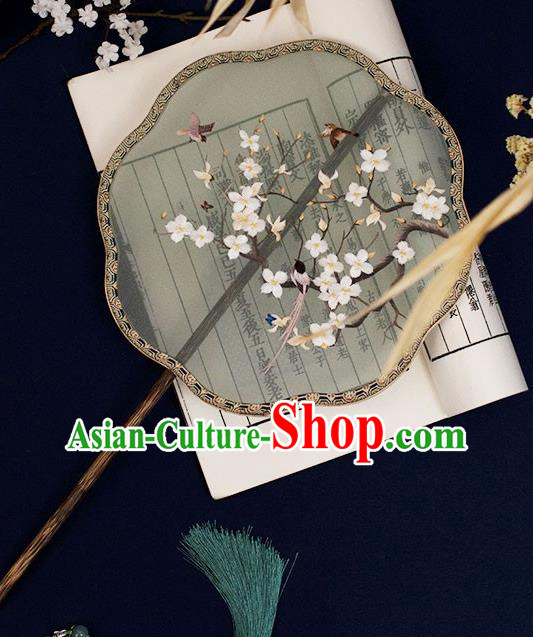 China Classical Hanfu Mottled Bamboo Fan Handmade Embroidered Palace Fan Traditional Wedding Silk Fan