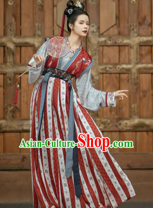 Traditional China Ancient Palace Lady Embroidered Red Hanfu Dress Tang Dynasty Young Beauty Historical Clothing