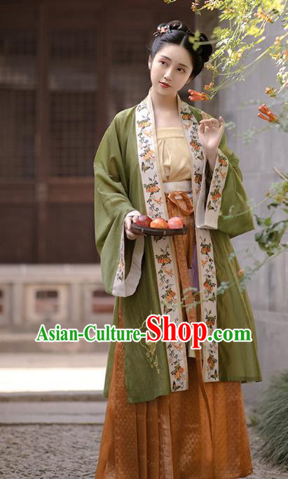China Ancient Patrician Beauty Embroidered Hanfu Dress Traditional Song Dynasty Nobility Lady Historical Clothing Complete Set