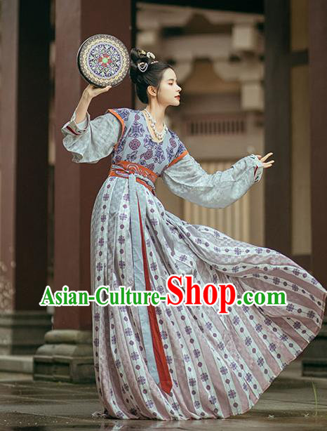 Traditional China Tang Dynasty Historical Clothing Ancient Palace Lady Dance Embroidered Hanfu Dress