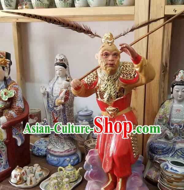 China Ceramic  Sun Wukong Statue Handmade The Monkey King Porcelain Figurine