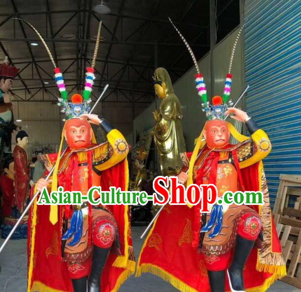 China Handmade Wood Carving The Monkey King Figurine Lacquerware Sun Wukong Statue