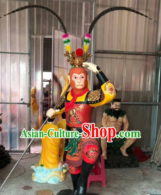 China Lacquerware Sun Wukong Statue Handmade Wood Carving The Monkey King Figurine