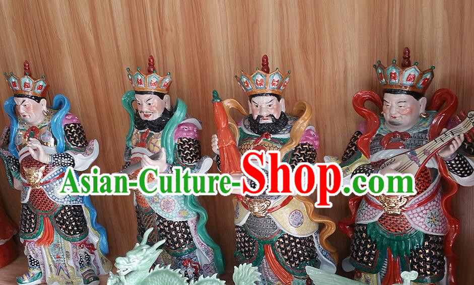 China Handmade Four Heavenly King Figurine Ceramic Si Da Tian Wang Statues Set