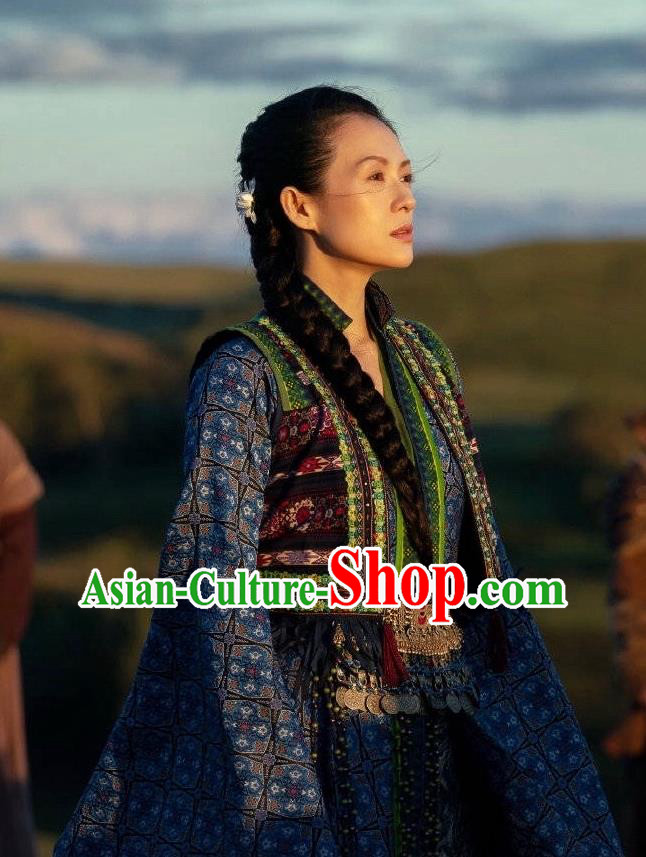 China Drama The Rebel Princess Zhang Ziyi Blue Dress Clothing Ancient Tujue Lady Garment Costumes